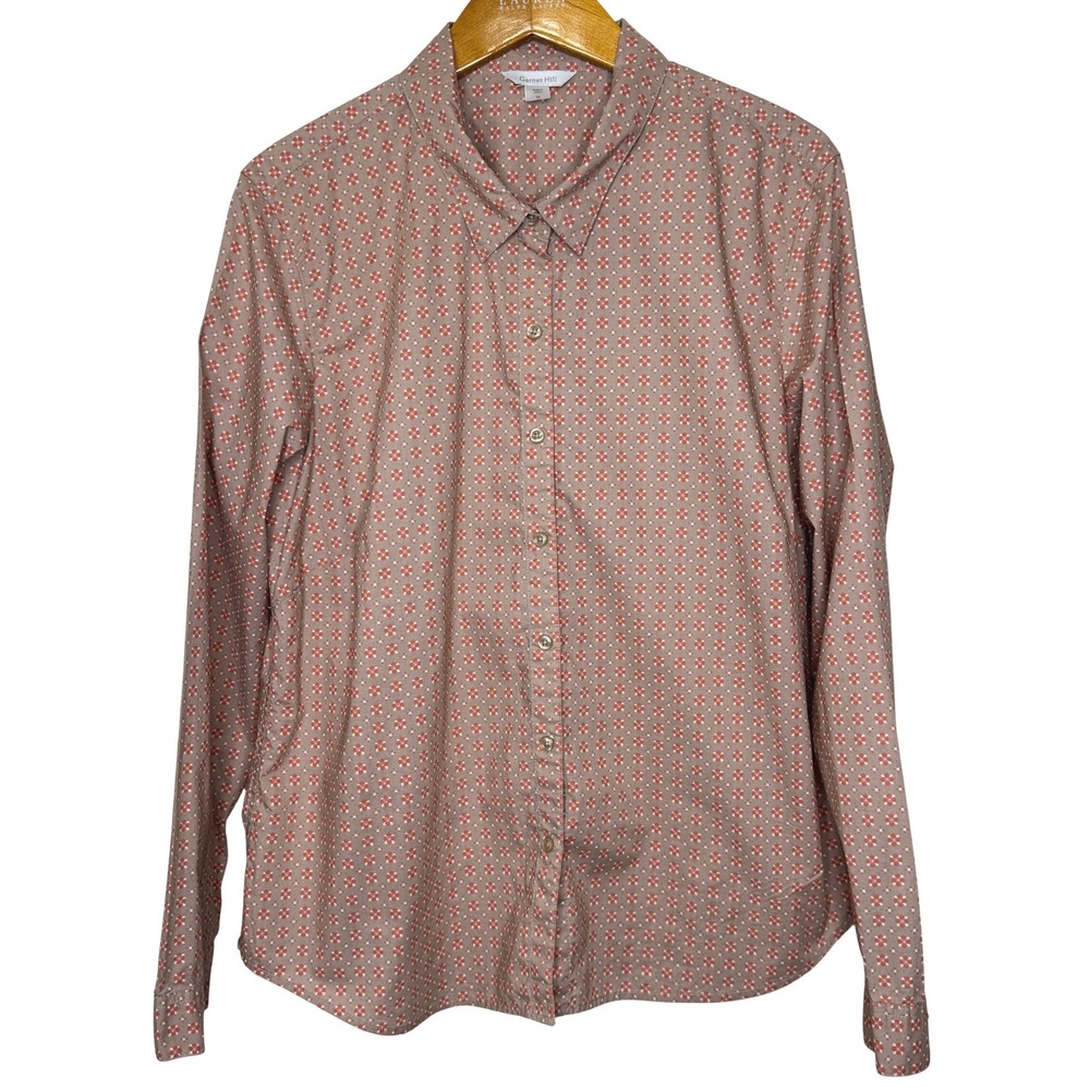 Garnet Hill Button Front Cotton Top Size 18 Tan Orange Circles